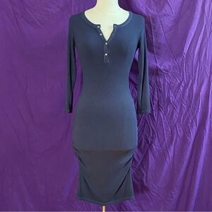 Dark Blue-Grey Ruched Midi Henley Shirt Dress from Sundry. Size 0.